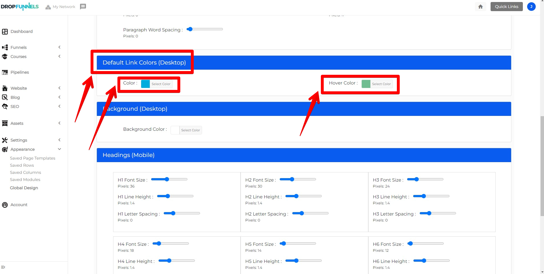 how-to-change-the-link-and-hover-color-dropfunnels-support-home