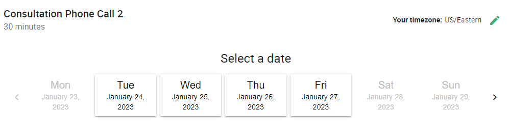 weekly calendar view